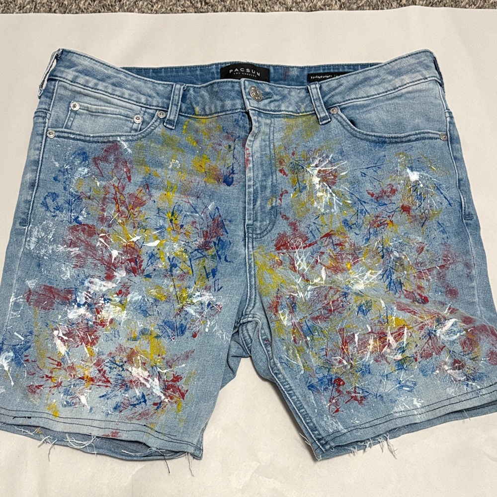 Pacsun stacked skinny splatter paint jean shorts